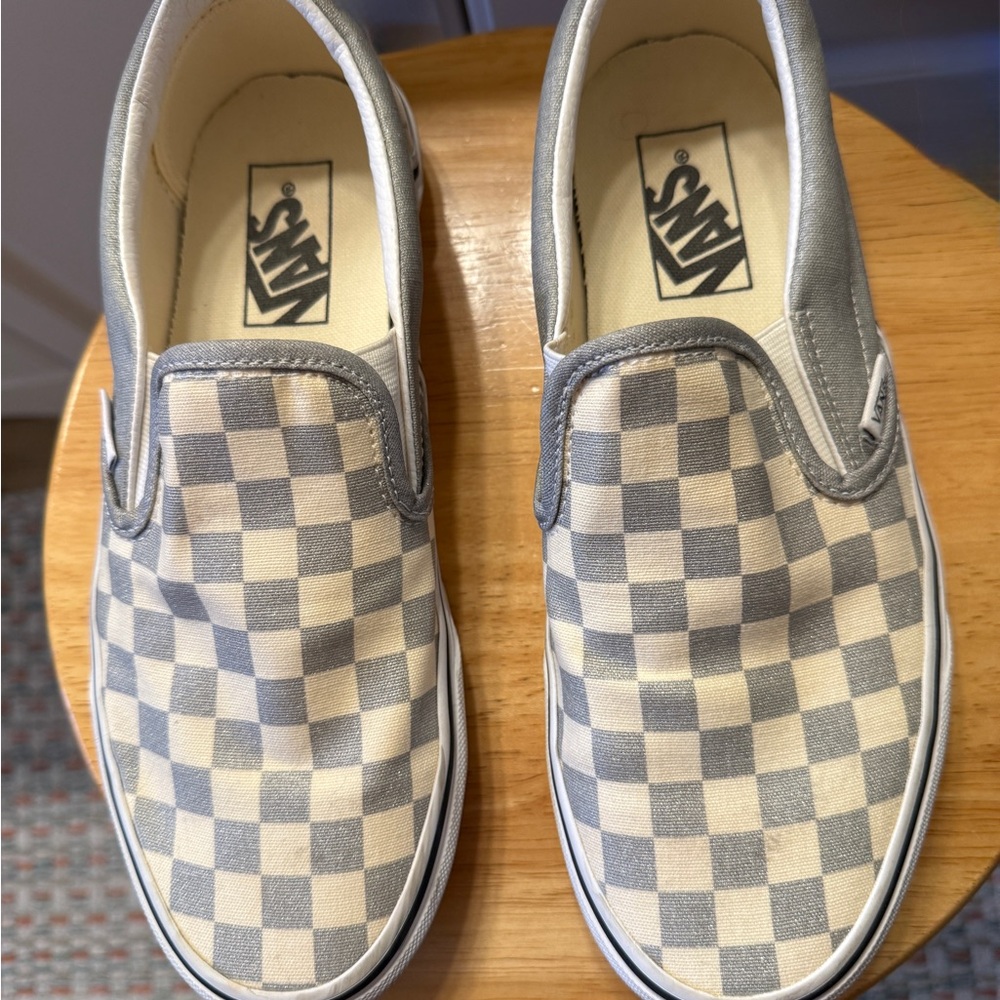 Vans Gray and White Checkered Slip-On Sneakers